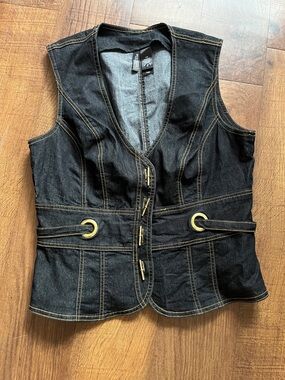 NWOT Bisou Bisou Black Denim Vest with Gold Hardware